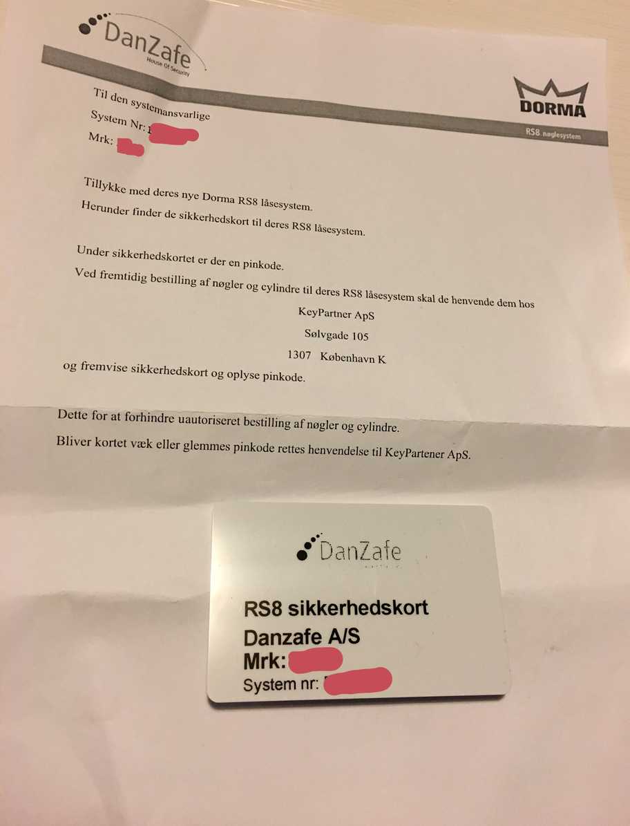 Brev fra DanZafe og RS8 sikkerhedskort