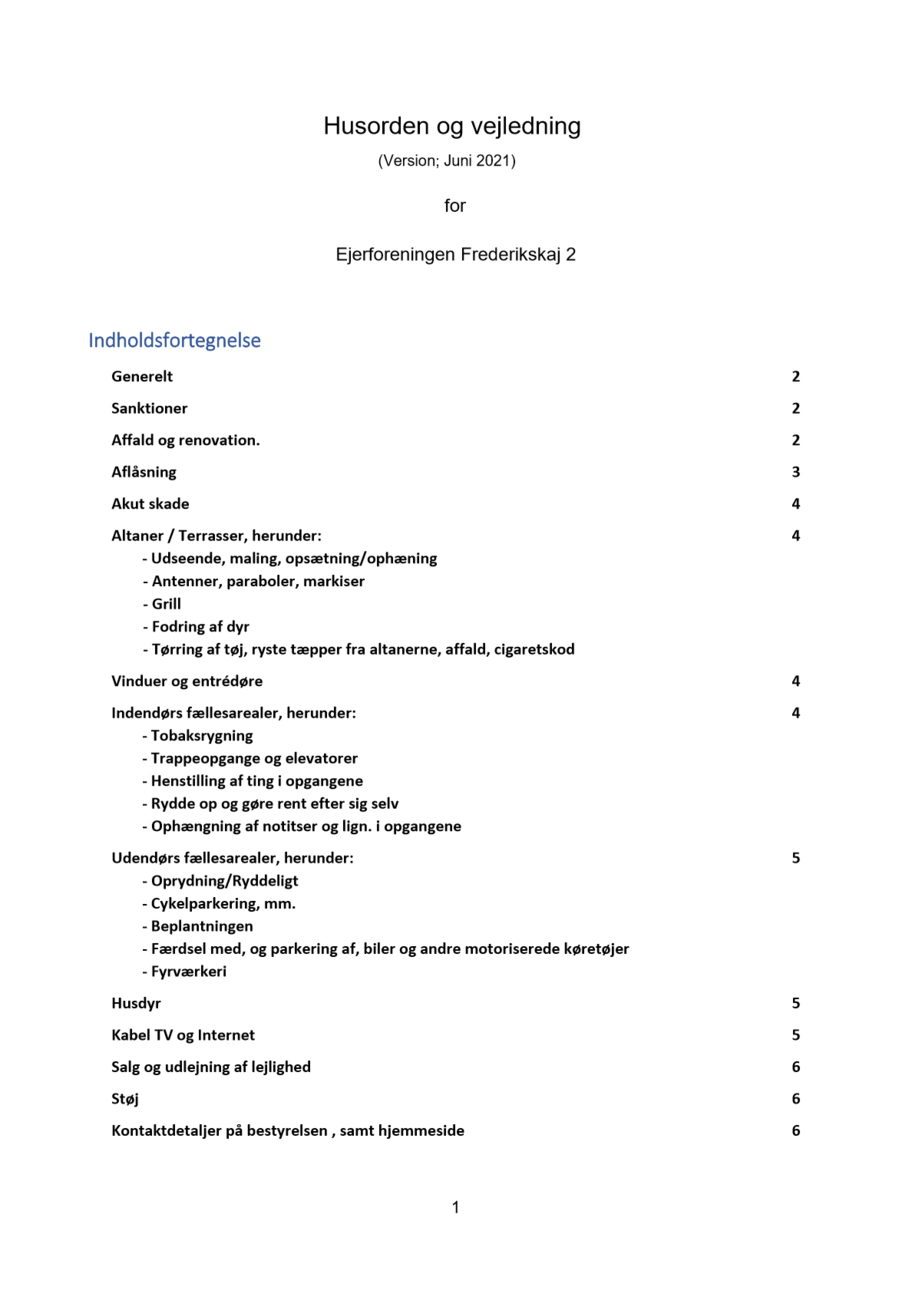 Husorden og vejledning — juni 2021