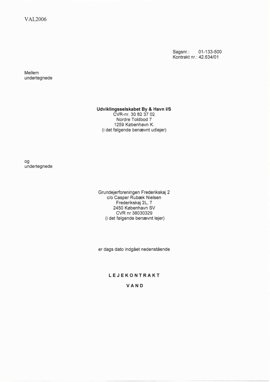 Vandlejekontrakt mellem By & Havn og Grundejerforeningen Frederikskaj 2